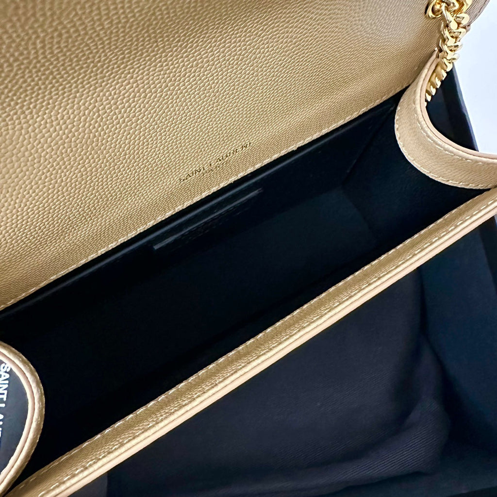 KATE 20 KLEIN IN KALBSLEDER BEIGE CREME MIT GOLDENEM LOGO