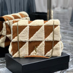 JAMIE 4.3 GROSSE TASCHE 38 IN BRAUN WILDLEDER-MIX BEIGE LAMMFUTTER GOLDENE BESCHLÄGE