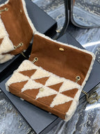 JAMIE TASCHE 25 IN BRAUNEM WILDLEDER-MIX BEIGE LAMMFUTTER GOLDENE BESCHLÄGE