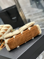 JAMIE TASCHE 25 IN BRAUNEM WILDLEDER-MIX BEIGE LAMMFUTTER GOLDENE BESCHLÄGE