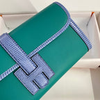 JIGE ELAN 29 CLUTCH IN TEAL GREEN CALFSKIN WITH ROYAL BLUE LIZARD SKIN (MADE-TO-ODER)