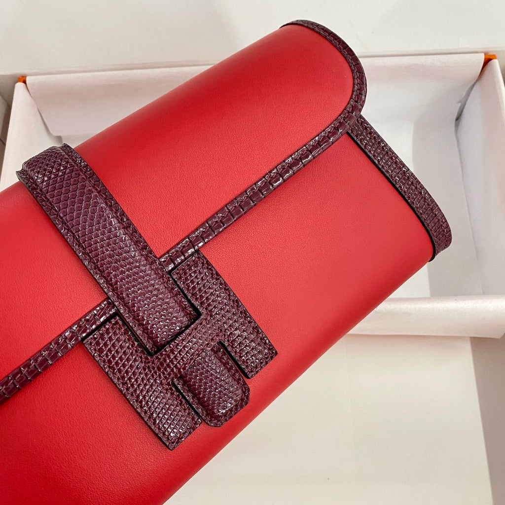 JIGE ELAN 29 CLUTCH IN CANDY RED CALFSKIN WITH WINE RED LIZARD SKIN (MADE-TO-ODER)