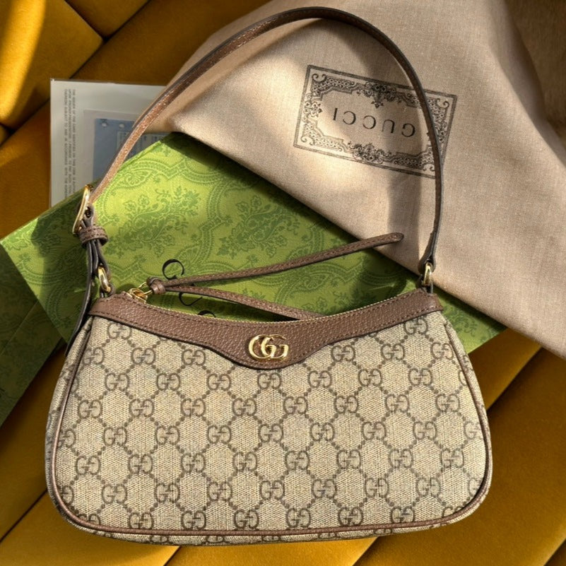 OPHIDIA GG SMALL 25 HANDTASCHE BEIGE UND EBONY SUPREME CANVAS