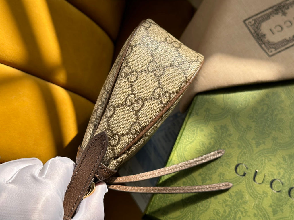 OPHIDIA GG SMALL 25 HANDTASCHE BEIGE UND EBONY SUPREME CANVAS