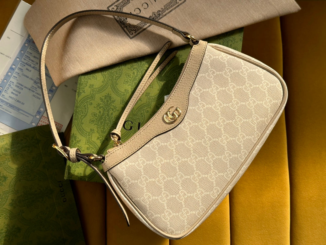 OPHIDIA GG KLEINE 25 HANDTASCHE BEIGE UND WEISS SUPREME CANVAS