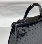 HERMES 25S MINI KELLY 19 IN BLACK CALFSKIN SILVER HARDWARE