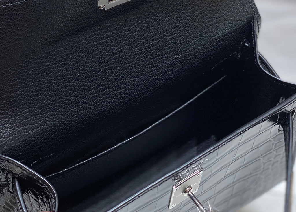 HERMES 25S MINI KELLY 19 IN BLACK CALFSKIN SILVER HARDWARE