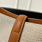 LE 5 À 7 BAG 23 WEISS BRAUNES CANVAS MIT KALBSLEDER