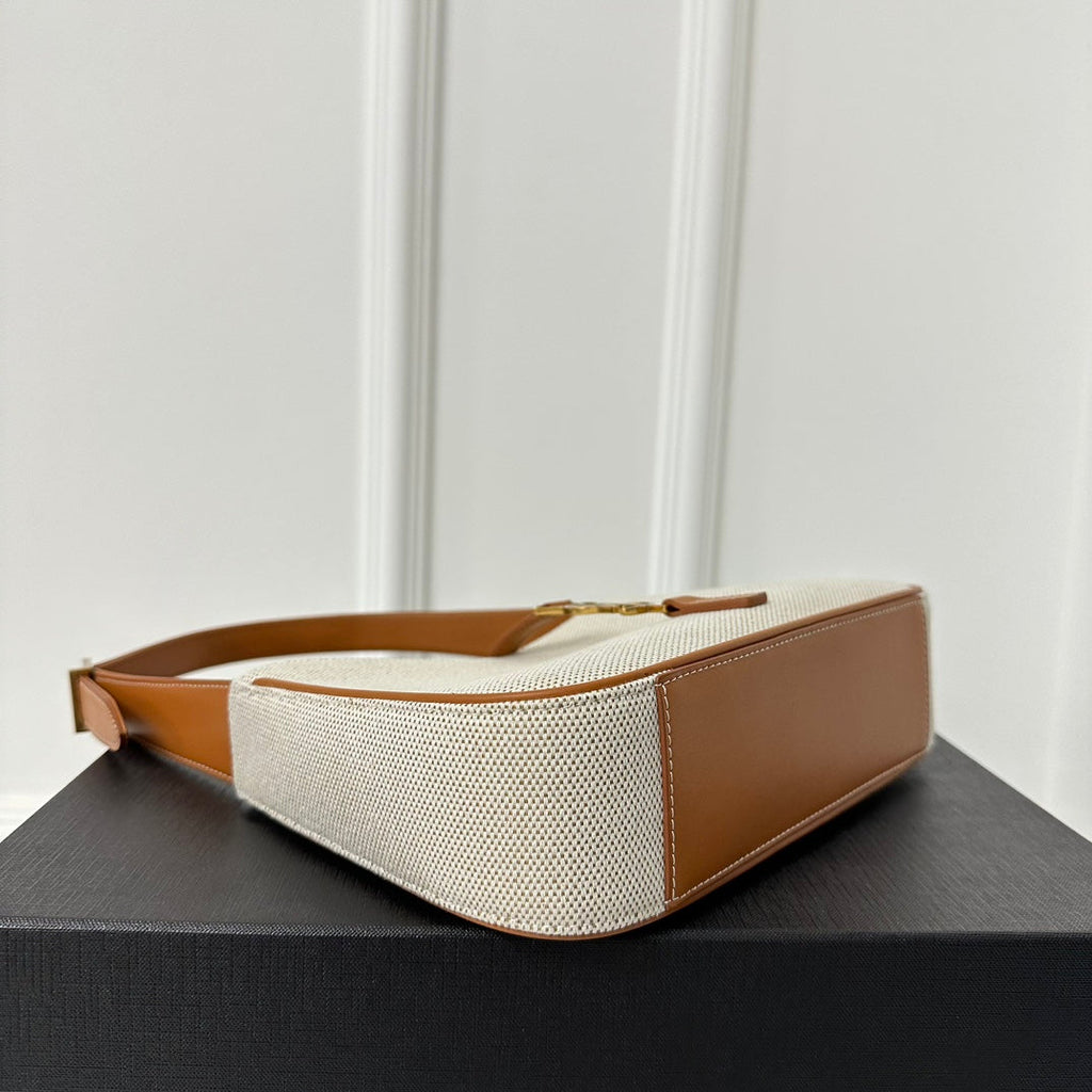 LE 5 À 7 BAG 23 WEISS BRAUNES CANVAS MIT KALBSLEDER