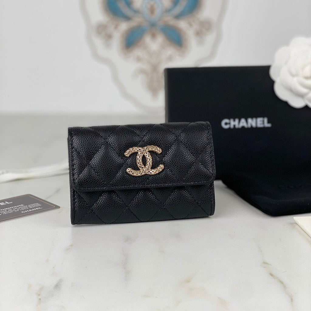 CC-Klappkartenetui 11 Schwarzes genarbtes Kalbsleder Gold Icon