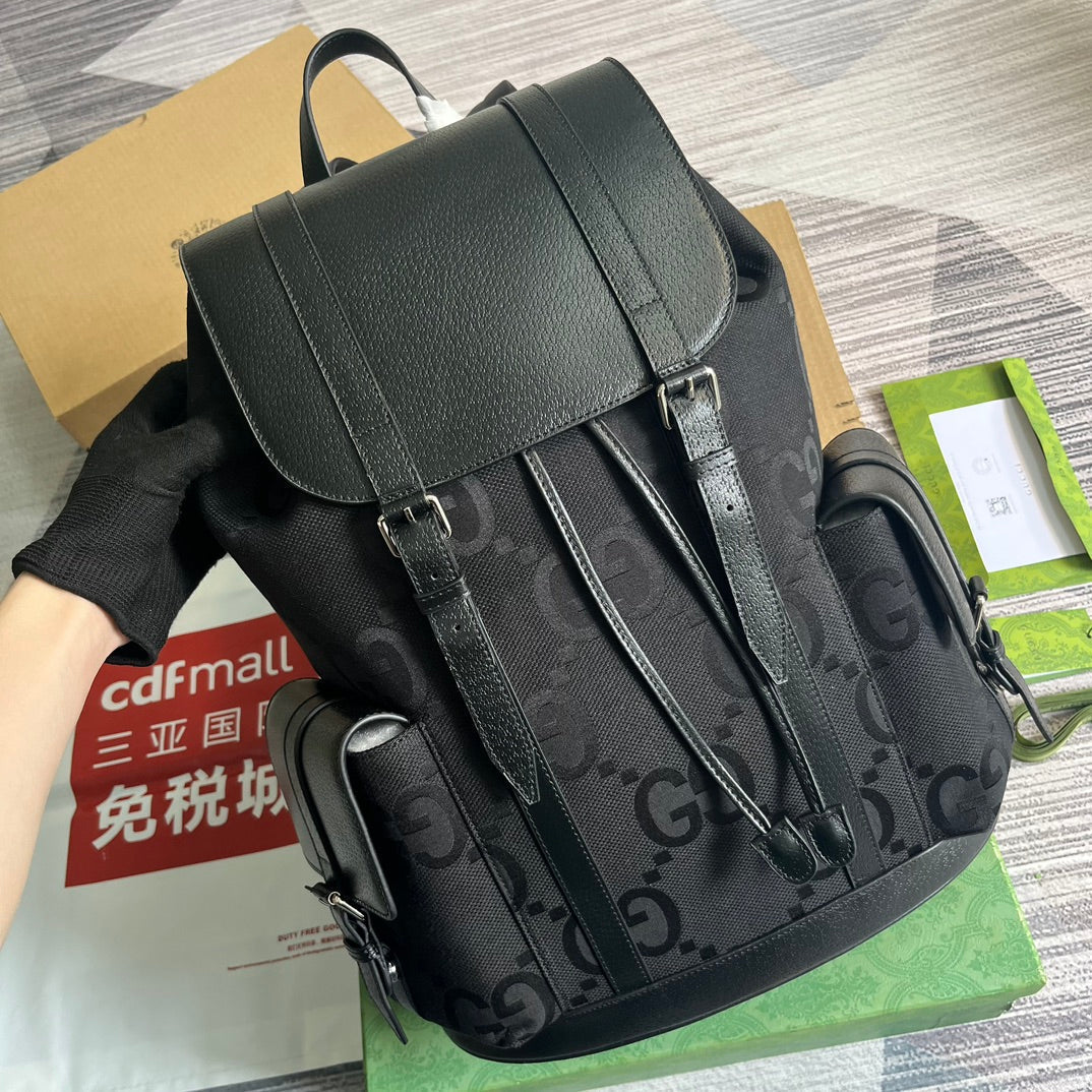 GG OPHIDIA GROSSER 42-RUCKSACK AUS SCHWARZEM CANVAS UND KALBSLEDER