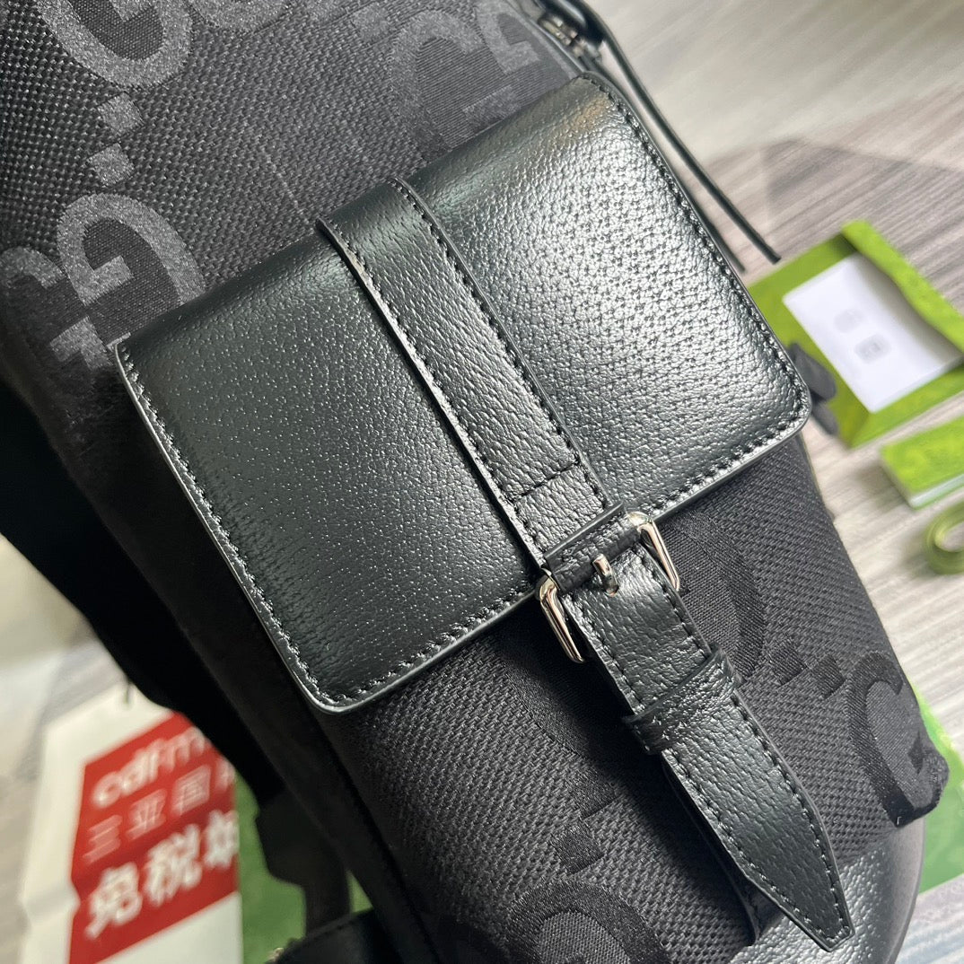 GG OPHIDIA GROSSER 42-RUCKSACK AUS SCHWARZEM CANVAS UND KALBSLEDER