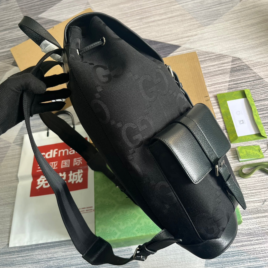 GG OPHIDIA GROSSER 42-RUCKSACK AUS SCHWARZEM CANVAS UND KALBSLEDER