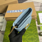 BLONDIE SCHULTERTASCHE 21 IN HIMMELBLAUEM KALBSLEDER GOLDENE BESCHLÄGE