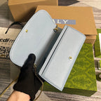 BLONDIE SCHULTERTASCHE 21 IN HIMMELBLAUEM KALBSLEDER GOLDENE BESCHLÄGE