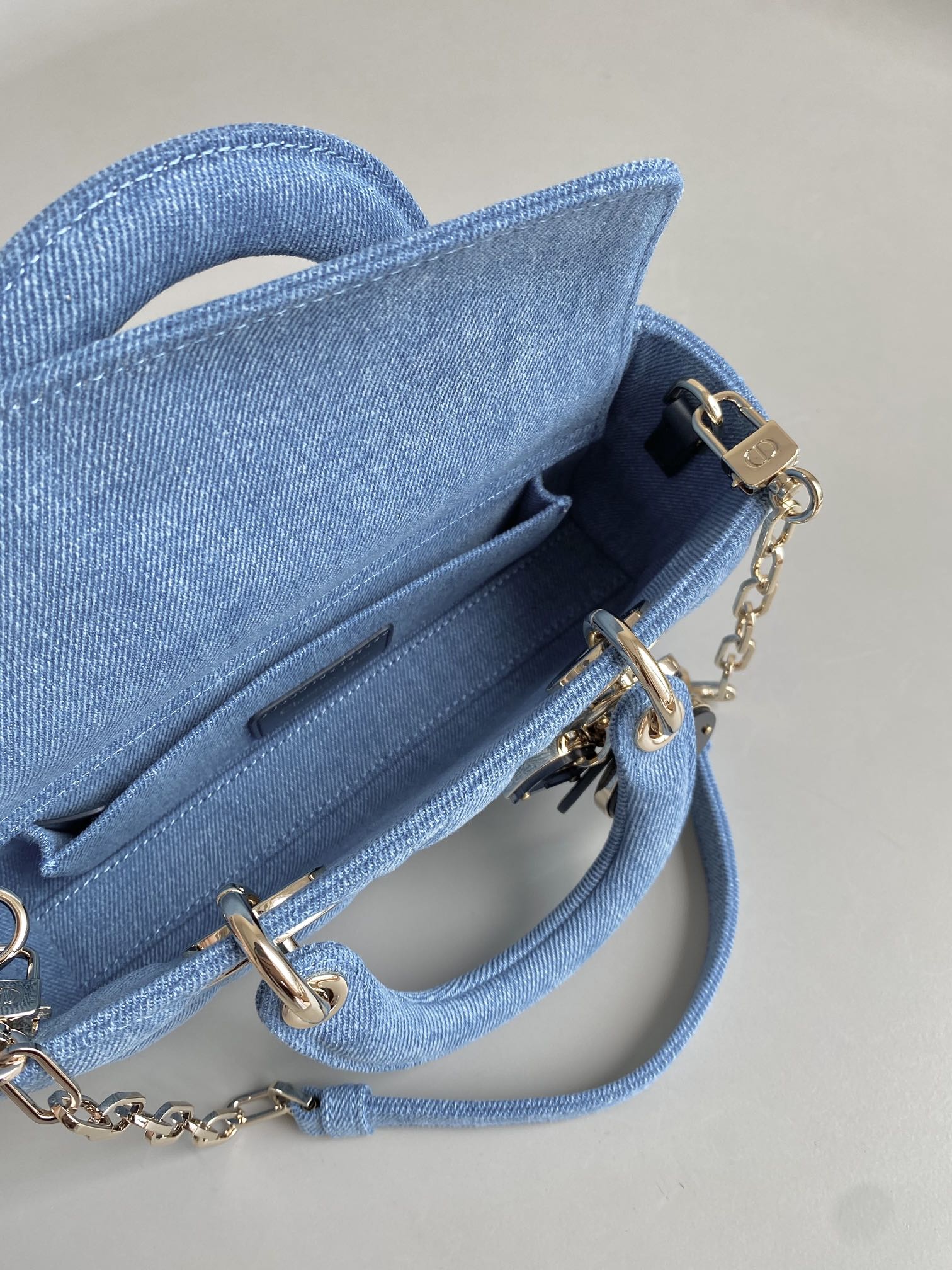 D-JOY BAG 22 IN LIGHT BLUE MACROCANNAGE DENIM