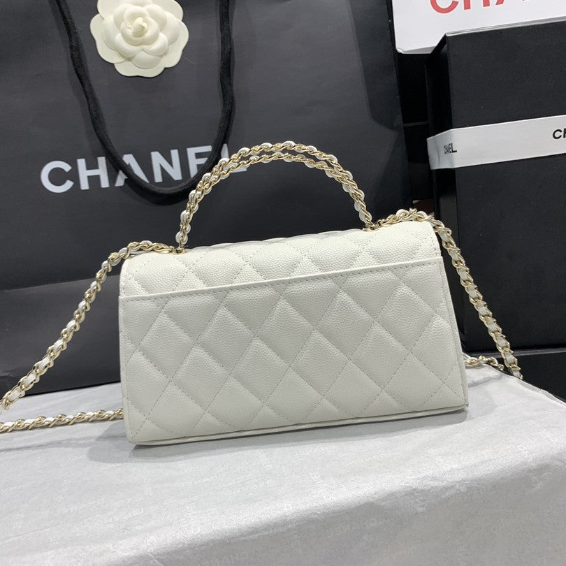 23P Klappentasche 19 cm Weiß Caviar Goldbeschläge 