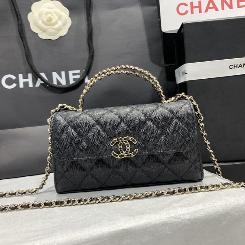 23P Klappentasche 19 cm Schwarz Caviar Goldbeschläge 