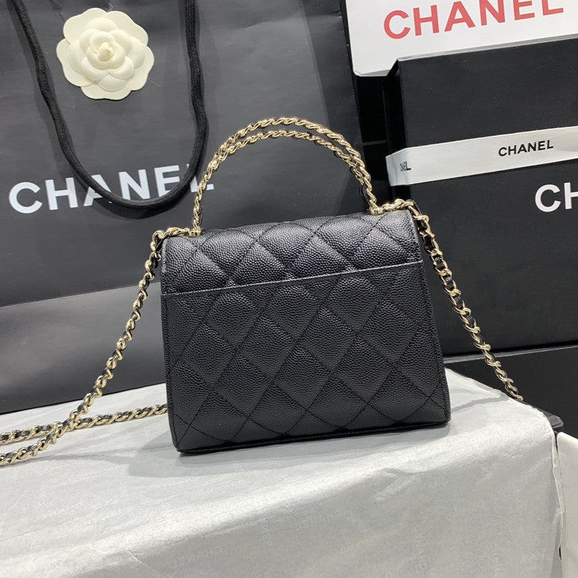 23P Klappentasche 15 cm Schwarz Caviar Goldbeschläge 