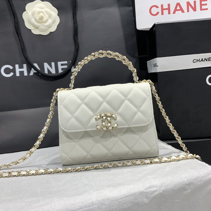 23P Klappentasche 15 cm Weiß Caviar Goldbeschläge 