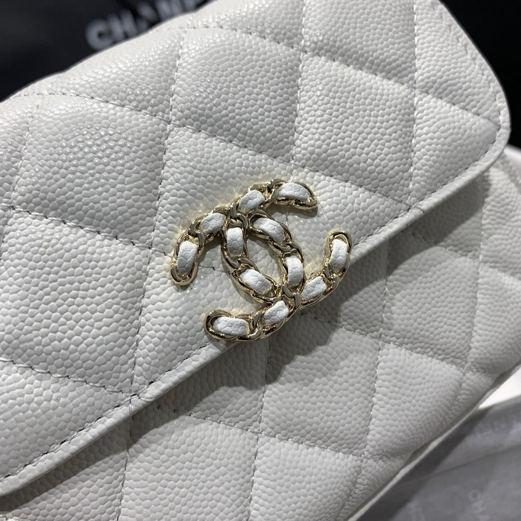 23P Klappentasche 15 cm Weiß Caviar Goldbeschläge 