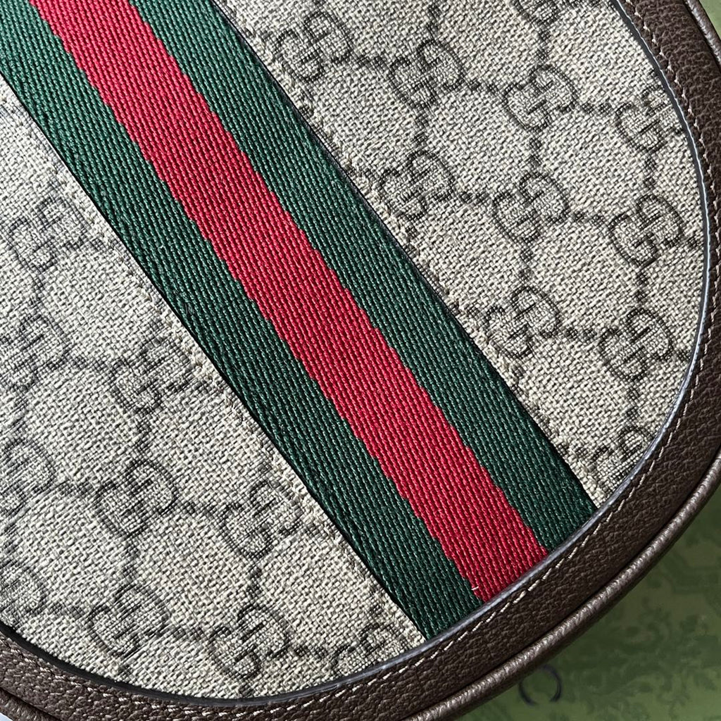 OPHIDIA MINI-SCHULTERTASCHE 20 MIT WEBSEITE IN BEIGE EBONY CANVAS MIX BRAUNES KALBSLEDER