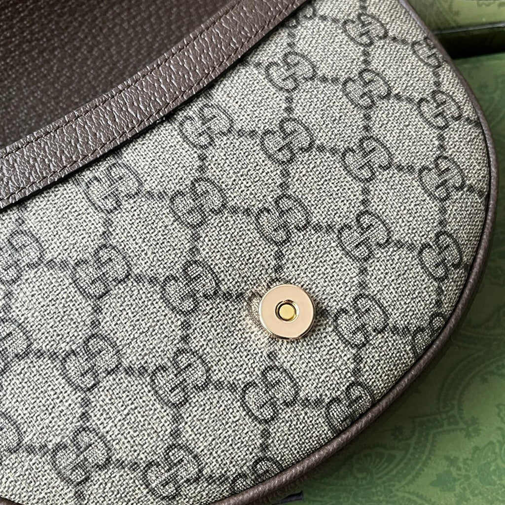 OPHIDIA MINI-SCHULTERTASCHE 20 MIT WEBSEITE IN BEIGE EBONY CANVAS MIX BRAUNES KALBSLEDER