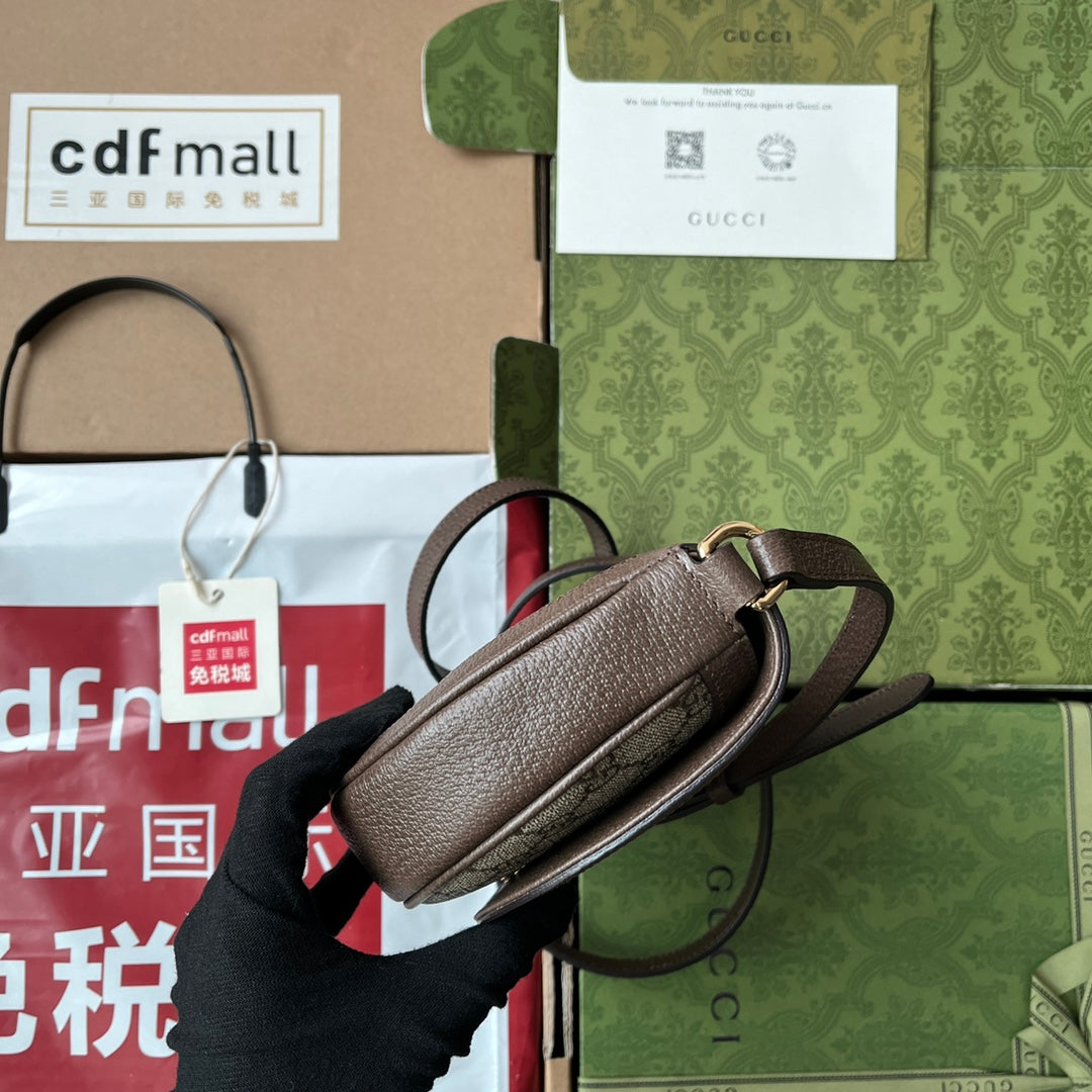 OPHIDIA MINI-SCHULTERTASCHE 20 MIT WEBSEITE IN BEIGE EBONY CANVAS MIX BRAUNES KALBSLEDER