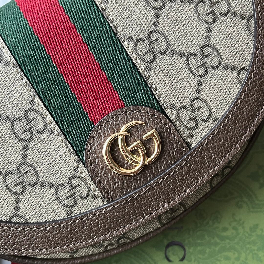 OPHIDIA MINI-SCHULTERTASCHE 20 MIT WEBSEITE IN BEIGE EBONY CANVAS MIX BRAUNES KALBSLEDER