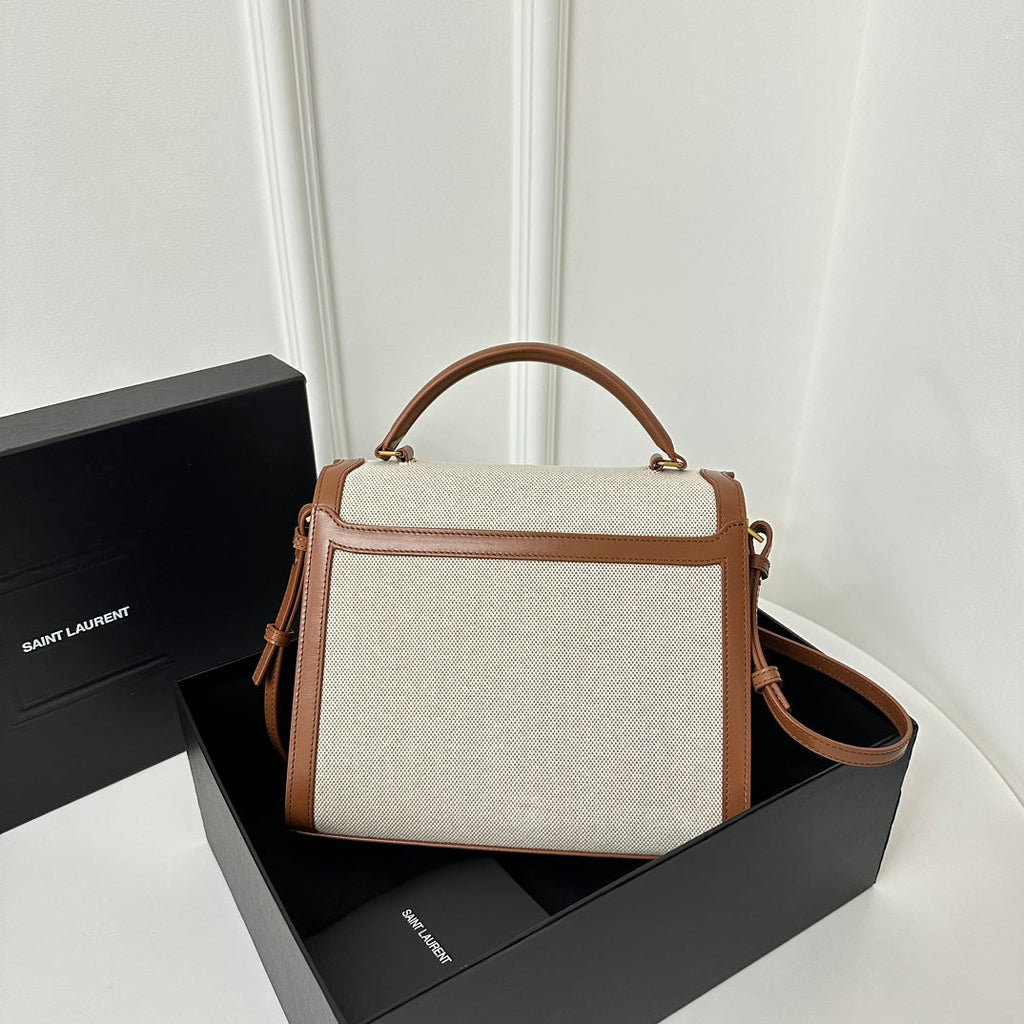 CASSANDRA 20 WEISSES BAUMWOLL-LEINEN UND BRAUNES KALBSLEDER