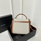 CASSANDRA 20 WEISSES BAUMWOLL-LEINEN UND BRAUNES KALBSLEDER