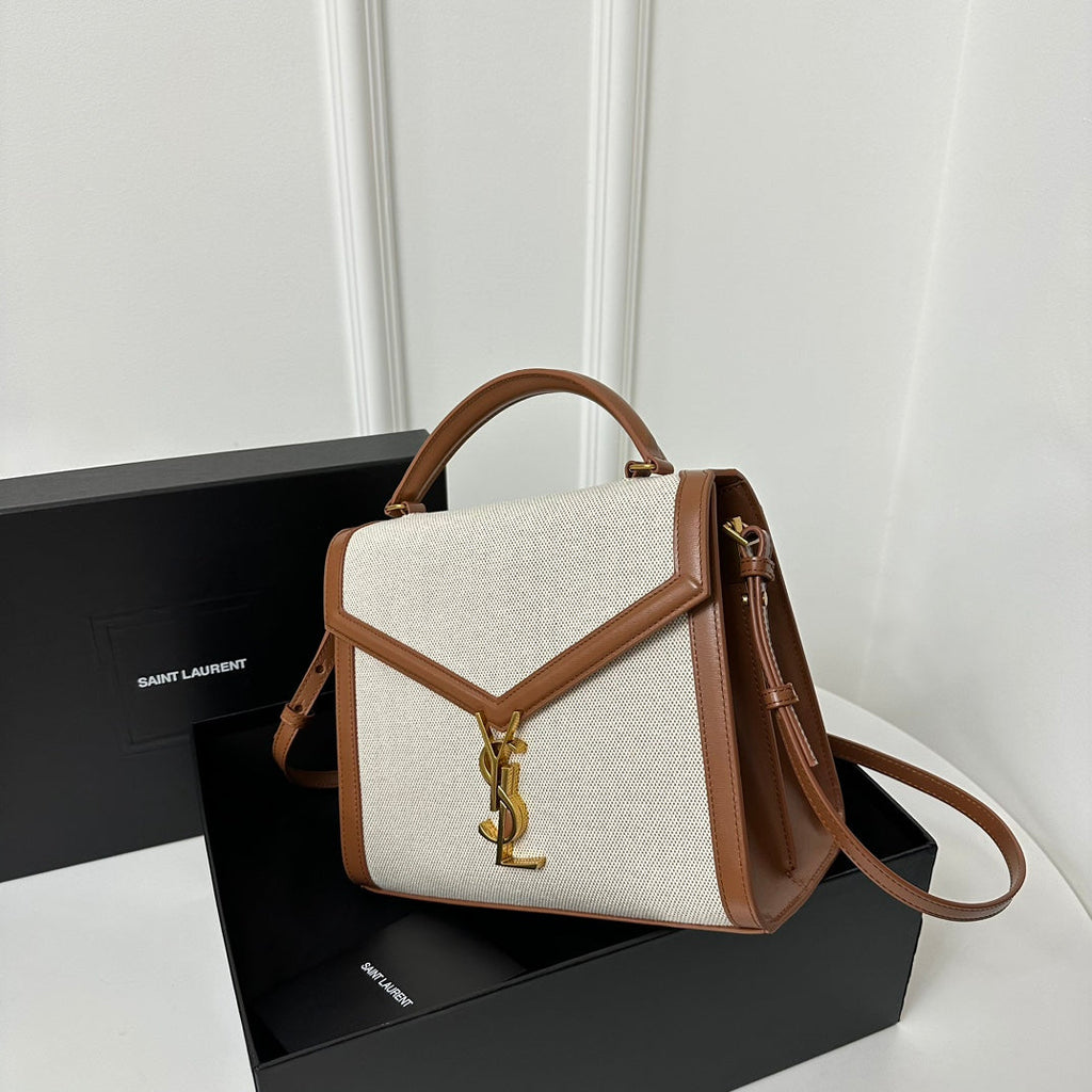 CASSANDRA 20 WEISSES BAUMWOLL-LEINEN UND BRAUNES KALBSLEDER