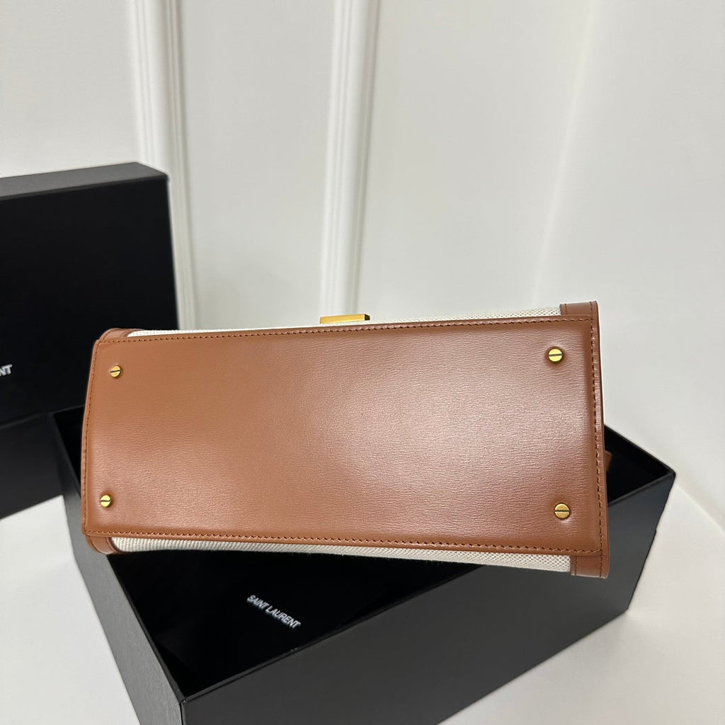 CASSANDRA 20 WEISSES BAUMWOLL-LEINEN UND BRAUNES KALBSLEDER