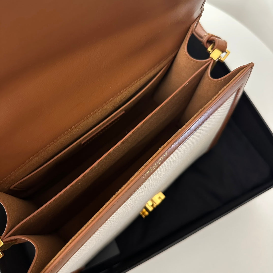 CASSANDRA 20 WEISSES BAUMWOLL-LEINEN UND BRAUNES KALBSLEDER