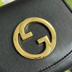 BLONDIE INTERLOCK MINI-SCHULTERTASCHE 12 ZOLL SCHWARZES KALBSLEDER GOLDENE KETTE