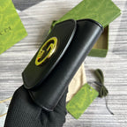 BLONDIE INTERLOCK MINI-SCHULTERTASCHE 12 ZOLL SCHWARZES KALBSLEDER GOLDENE KETTE