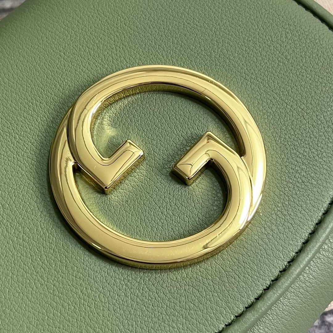 BLONDIE INTERLOCK MINI-SCHULTERTASCHE 12 ZOLL GRÜNES KALBSLEDER GOLDKETTE