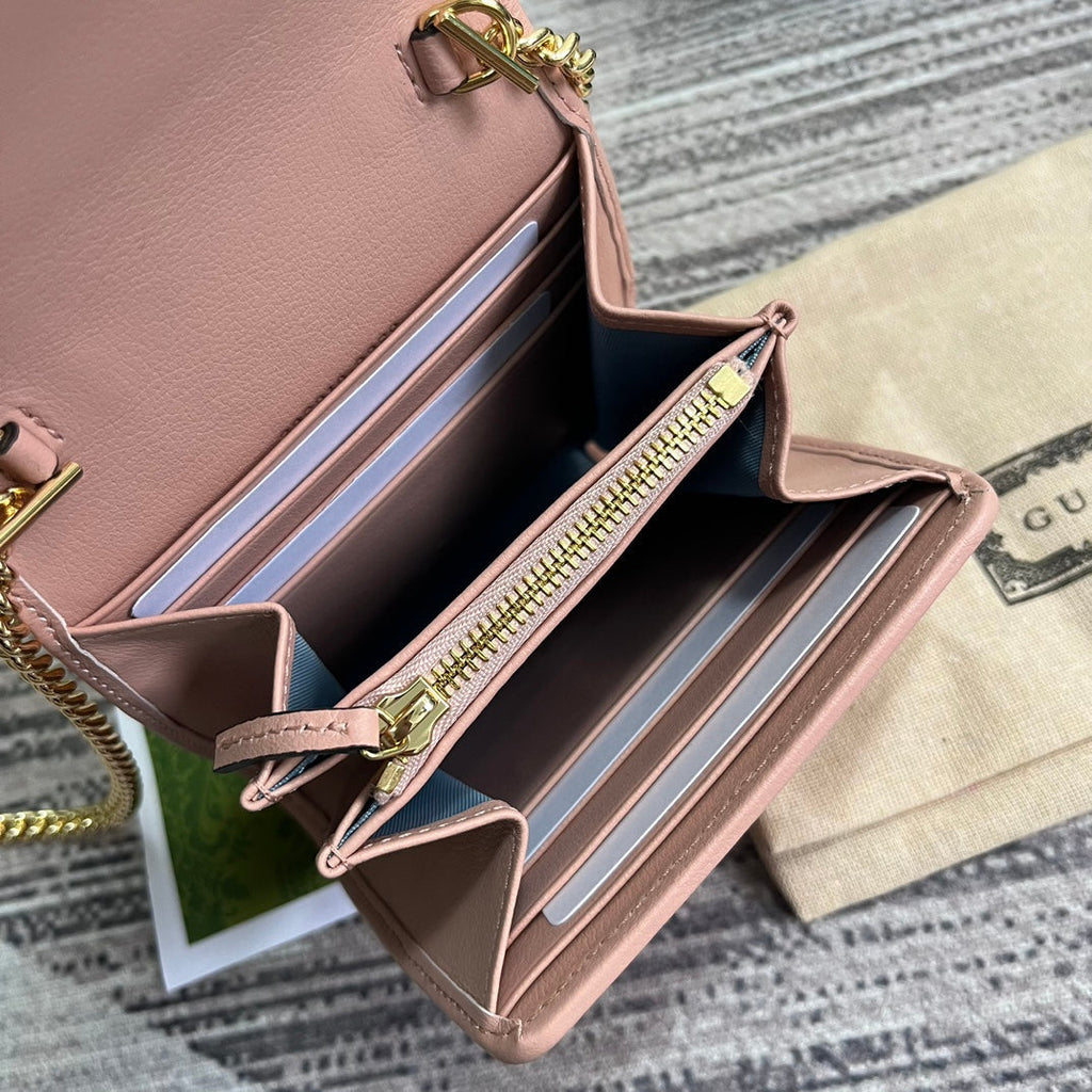 BLONDIE INTERLOCK MINI-SCHULTERTASCHE 12 ZOLL HELLROSA KALBSLEDER GOLDKETTE