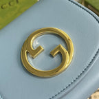 BLONDIE INTERLOCK MINI-SCHULTERTASCHE 12 ZOLL HIMMELBLAUES KALBSLEDER GOLDKETTE