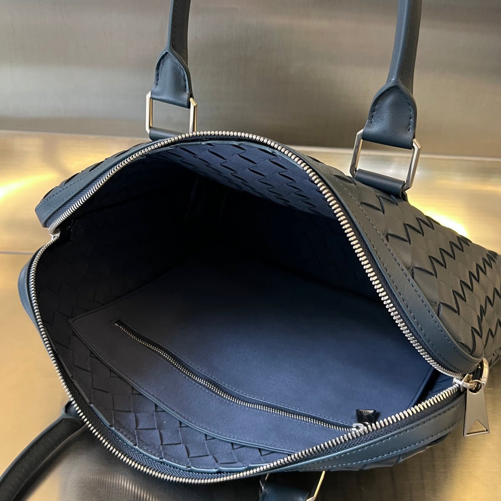 Schlanke Intrecciato Aktentasche 36, schieferfarbenes Kalbsleder