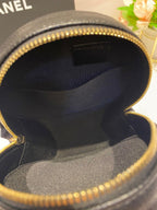 CC MINI 12 ROUND CHAIN BAG IN BLACK CALFSKIN GOLD HARDWARE