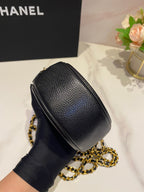 CC MINI 12 ROUND CHAIN BAG IN BLACK CALFSKIN GOLD HARDWARE