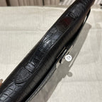 KELLY CUT 31 IN BLACK SHINY ALLIGATOR LEATHER WITH SILVER HARDWARE (MADE-TO-ODER)