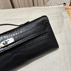 KELLY CUT 31 IN BLACK SHINY ALLIGATOR LEATHER WITH SILVER HARDWARE (MADE-TO-ODER)