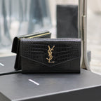 UPTOWN GELDBÖRSE 21 IN SCHWARZEM KROKODILMUSTER-KALBLEDER GOLDENES LOGO