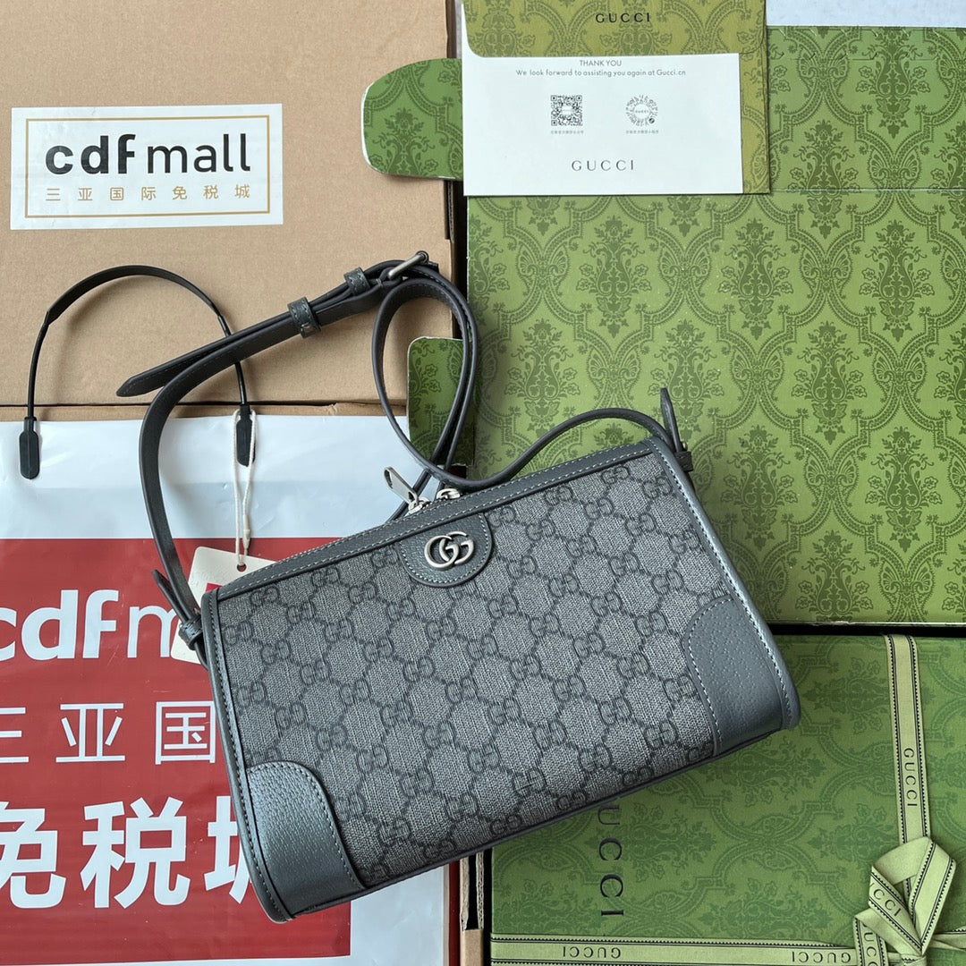 OPHIDIA MESSENGER BAG 35 IN GRAU SCHWARZ GG KALBSLEDER