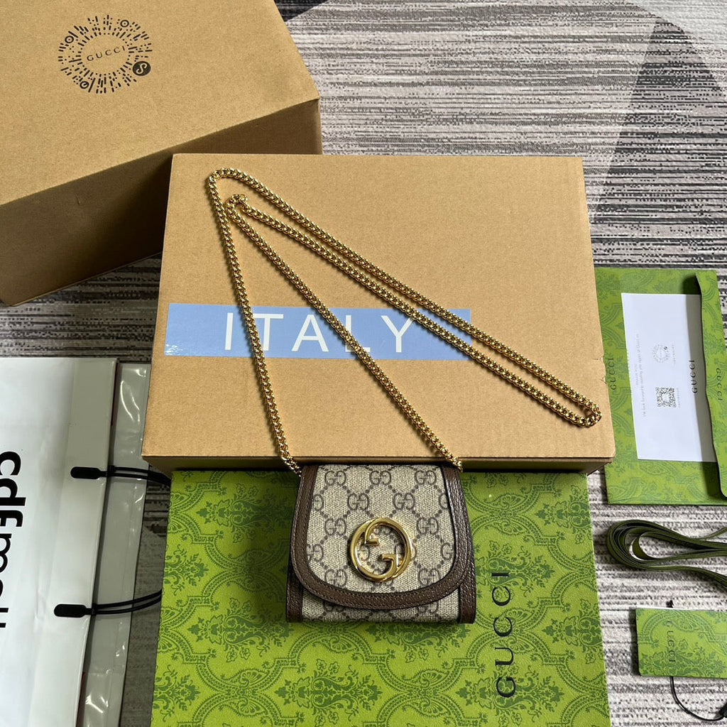 BLONDIE INTERLOCK MINI-SCHULTERTASCHE 12 IN BEIGE CANVAS UND DUNKELBRAUNEM KALBSLEDERBESATZ