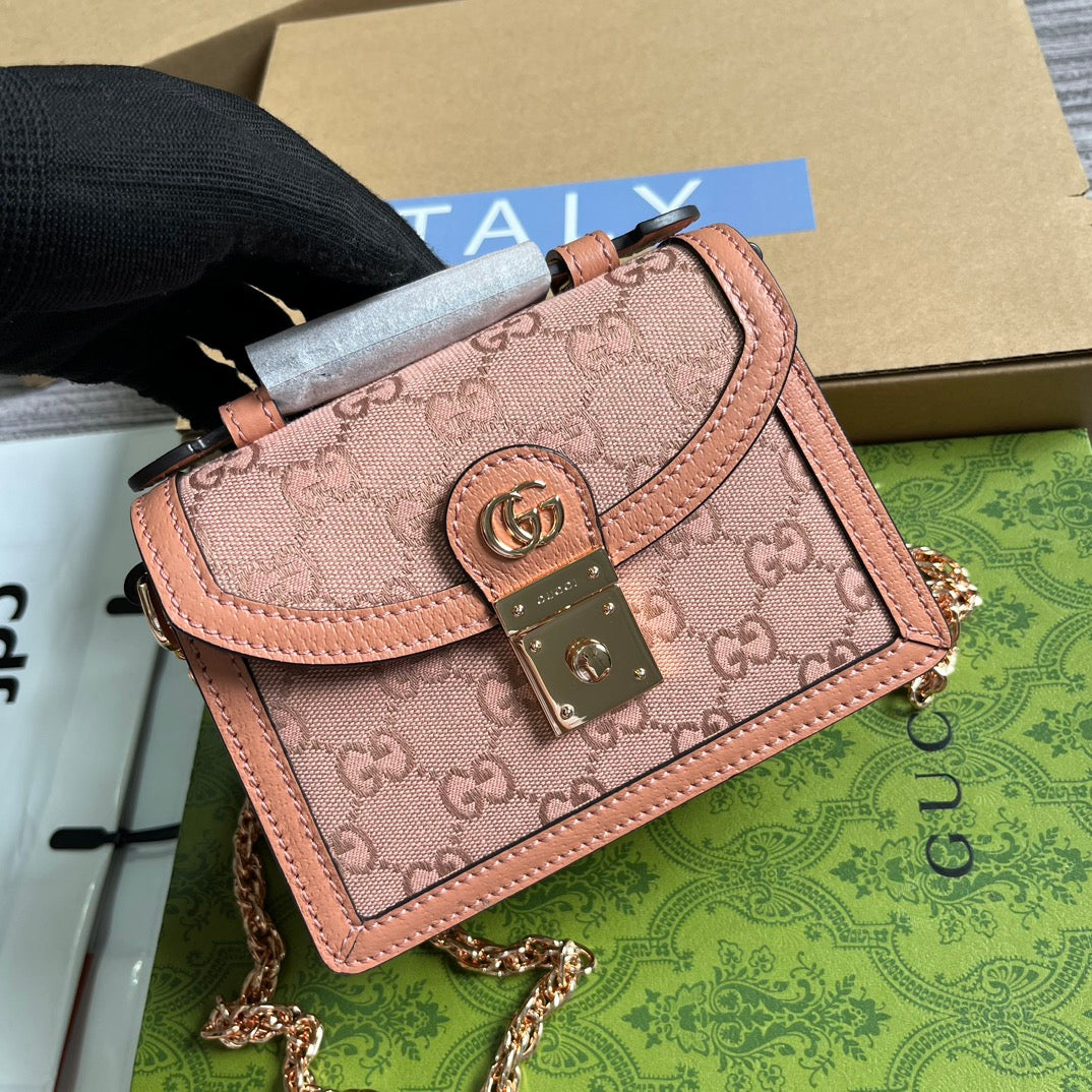 GG OPHIDIA MINI 17 HANDTASCHE IN HELLROSA CANVAS