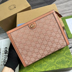 OPHIDIA GG 27 Tasche aus hellrosa Canvas und Kalbsleder