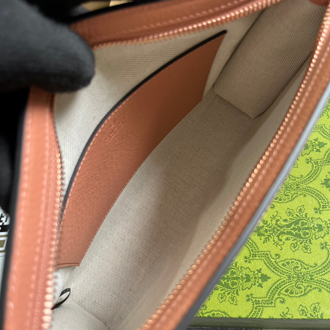 OPHIDIA GG 27 Tasche aus hellrosa Canvas und Kalbsleder